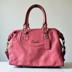 Coach Madison Perforated Leather Satchel Bag Coral Pink Gold Hardware Crossbody